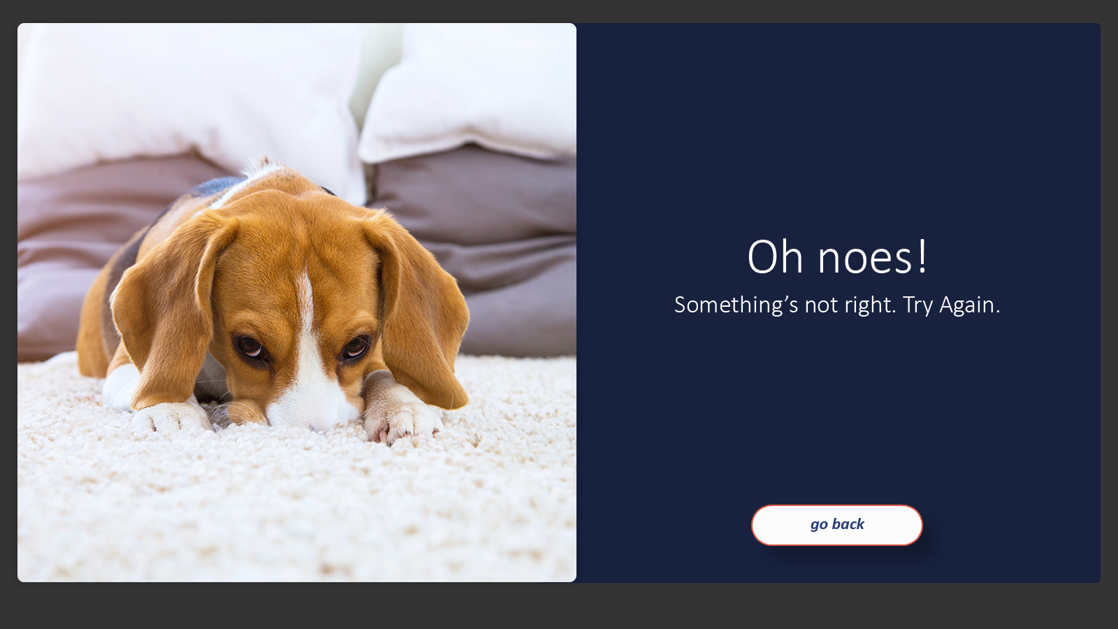a feedback slide featuring a sad puppy