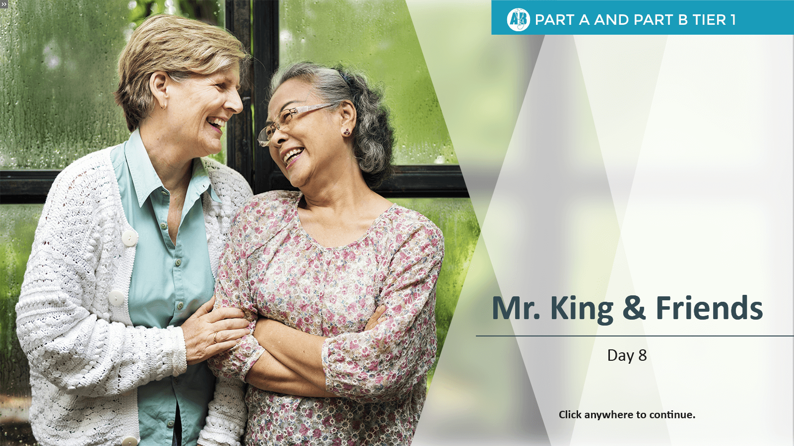 a title slide featuring two older women looking happy