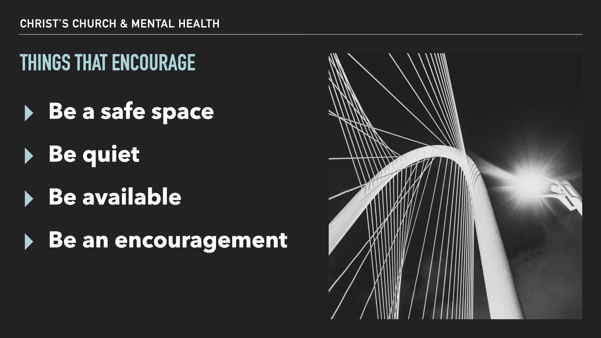 slide summarizing how to encourage a fellow Christian facing mental health challenges