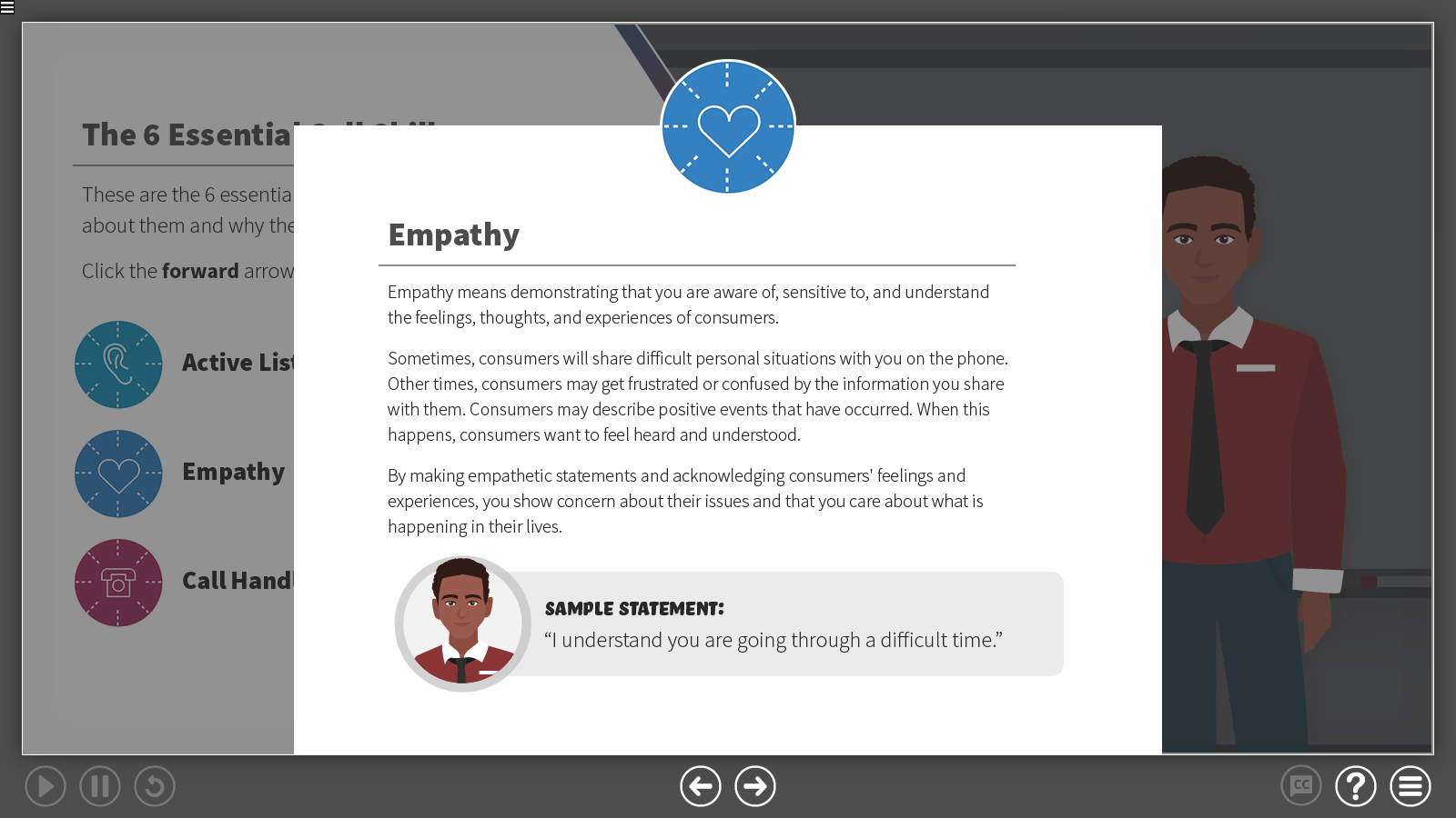 a slide describing how to be empathetic with callers